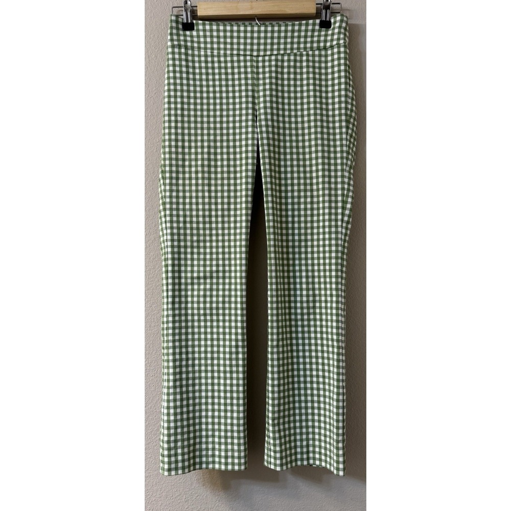 J.‎ Mclaughlin Womens Pants Chino Green/White Check Gingham Crop Kick Ankle 0
